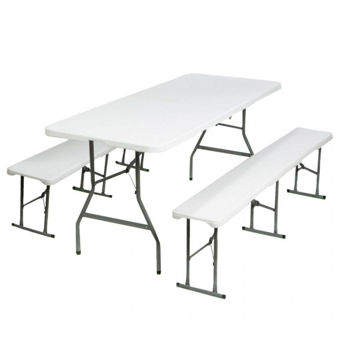 Set de table 2 bancs pliants en plastique blanc pour jardin, camping, bar