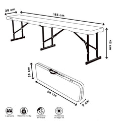 Set de table 2 bancs pliants en plastique blanc pour jardin, camping, bar