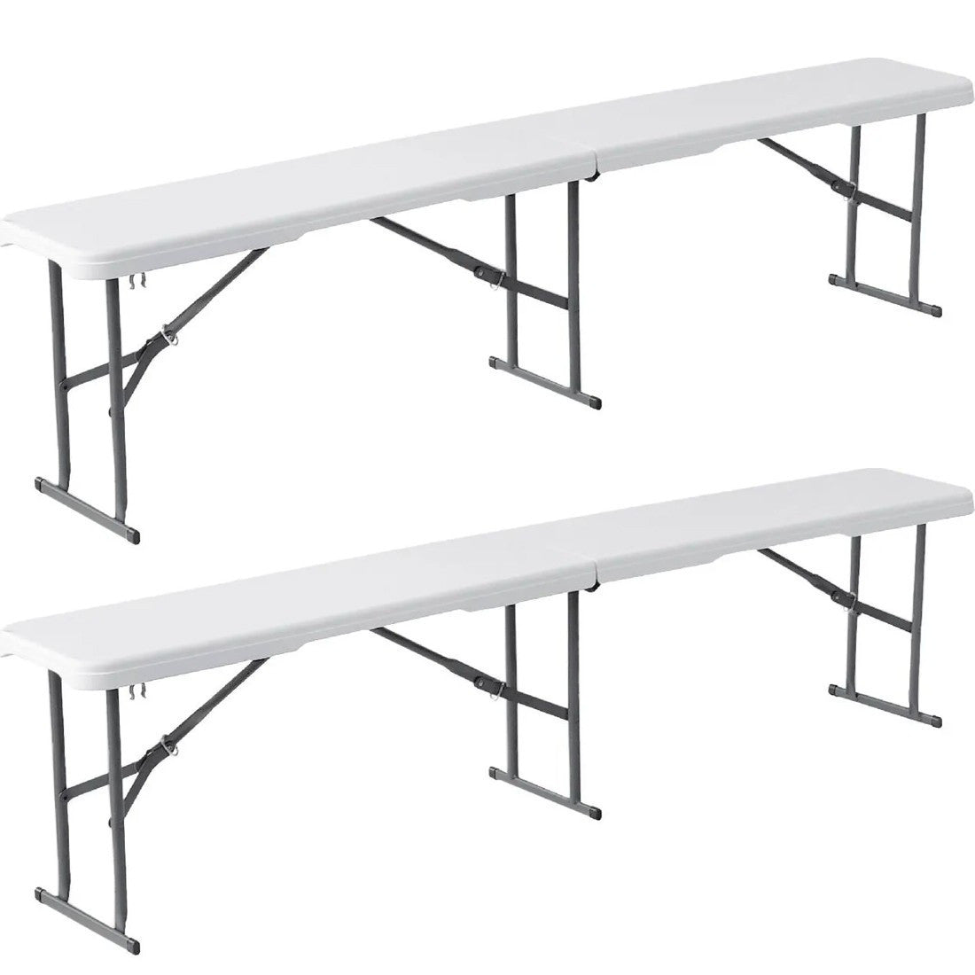 Set de table 2 bancs pliants en plastique blanc pour jardin, camping, bar