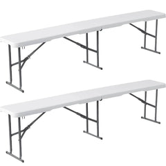 Set de table 2 bancs pliants en plastique blanc pour jardin, camping, bar