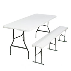 Ensemble table et banc pliants en plastique blanc pour jardin, camping, bar