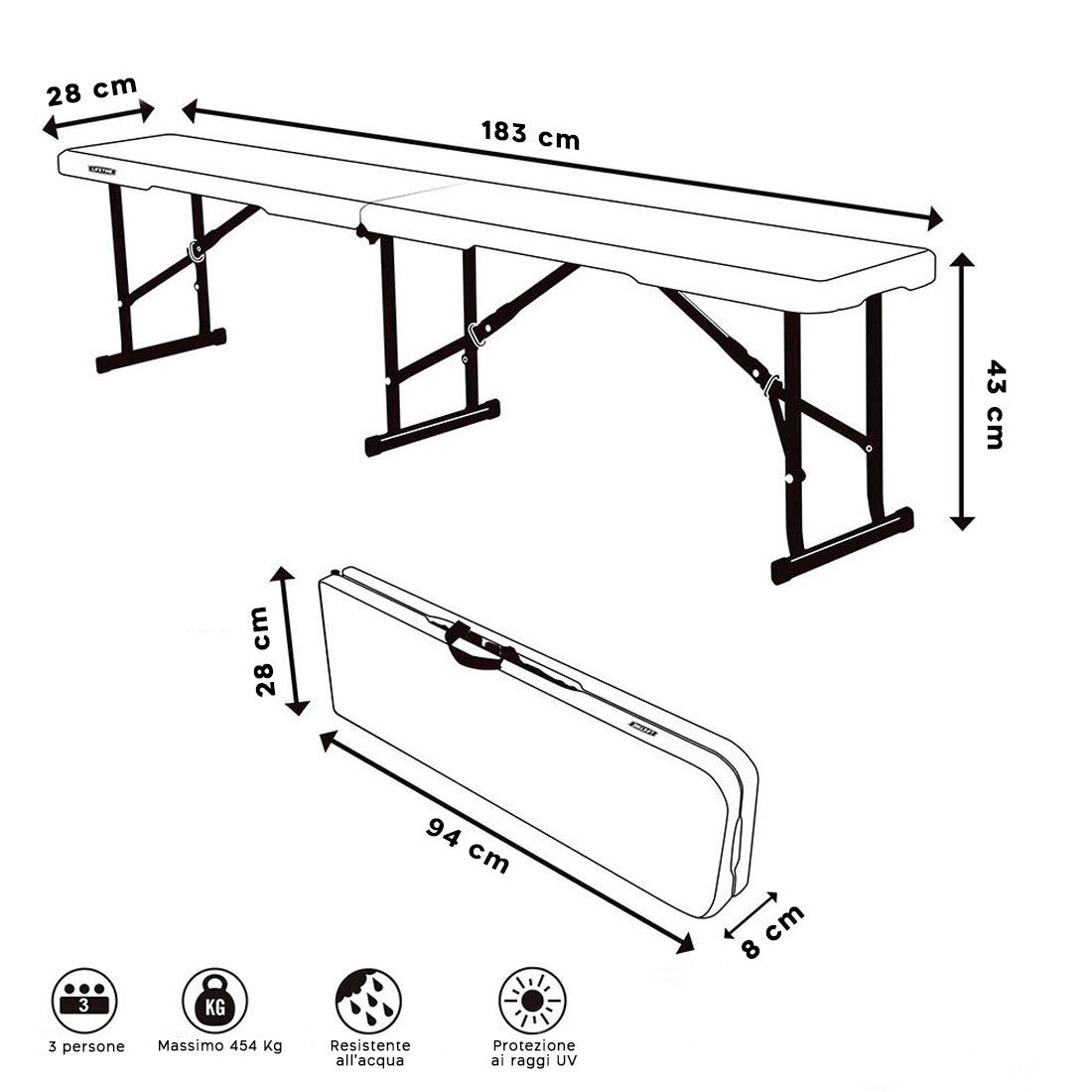 Ensemble table et banc pliants en plastique blanc pour jardin, camping, bar