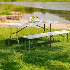 Ensemble table et banc pliants en plastique blanc pour jardin, camping, bar