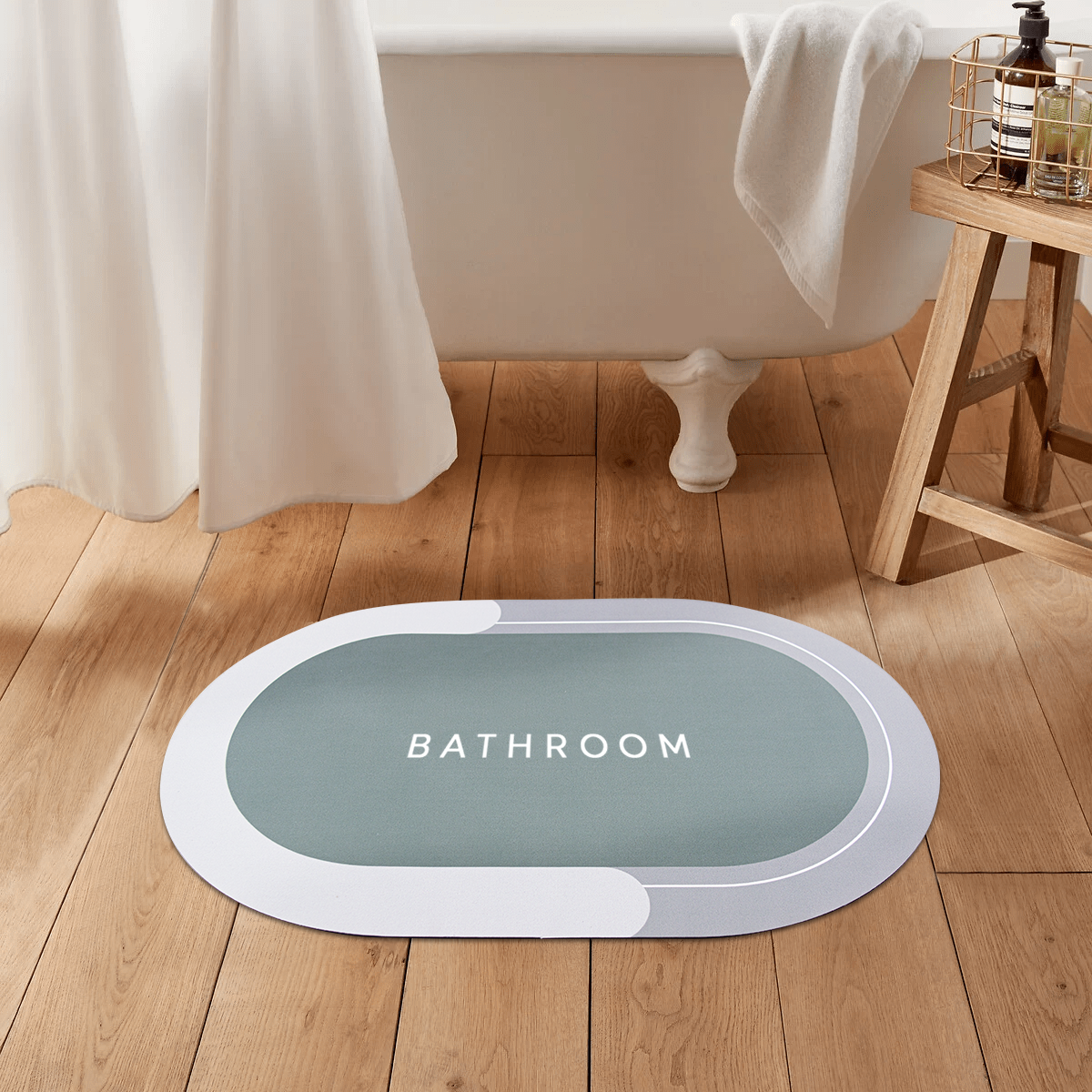 Tapis de bain ovale antidérapant 43x67cm en microfibre absorbante Douche