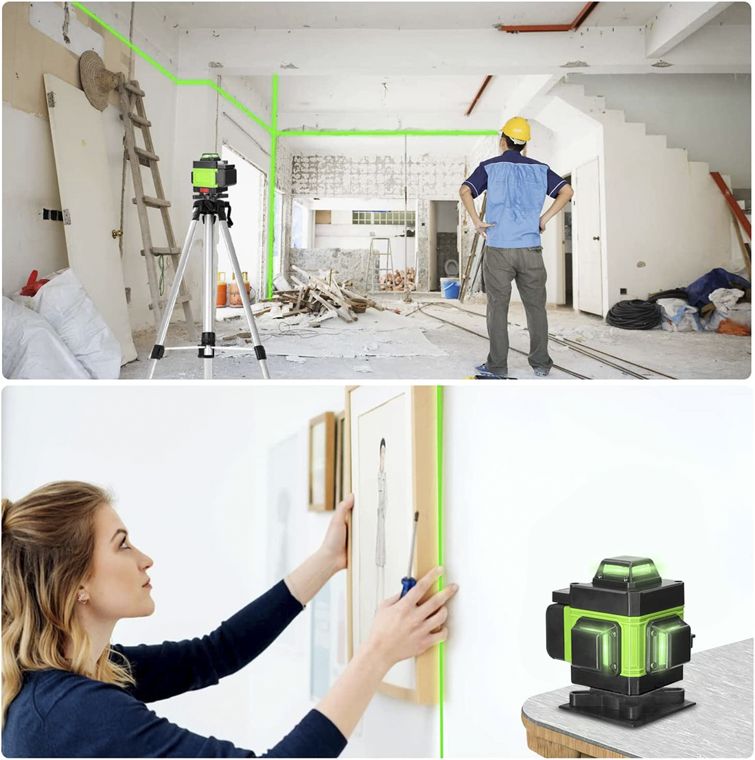 Niveau Laser Vert Croix 16 Lignes Auto-Nivellement 360° Horizontal Vertical