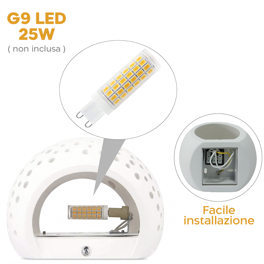 Applique en plâtre G9 Plafonnier perforé double émission lumineuse