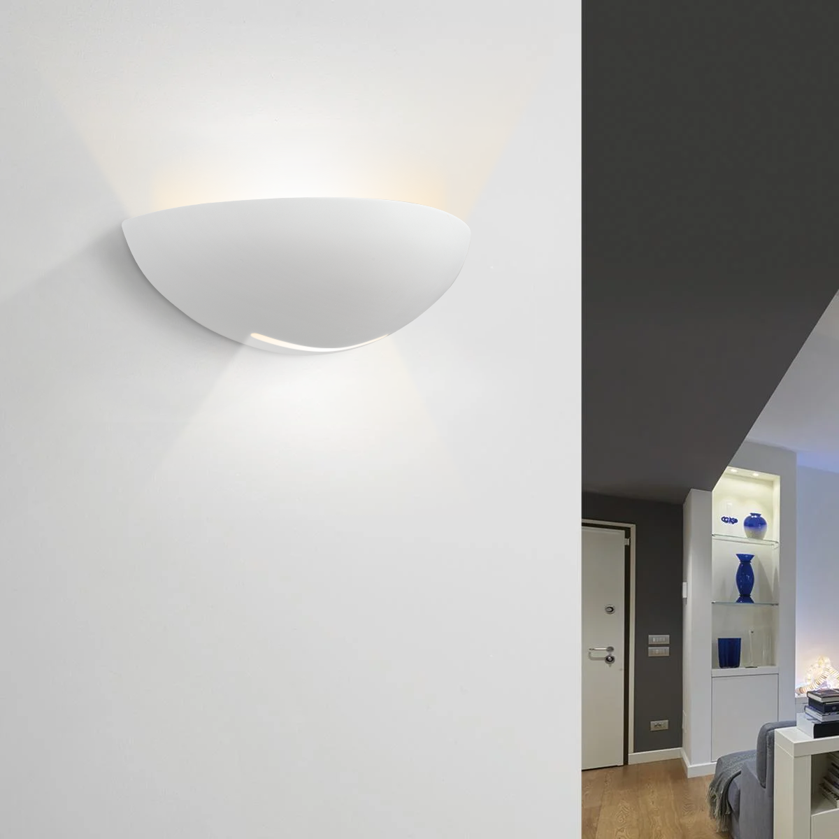 Applique demi-lune en plâtre E27 Double Emission Lumineuse