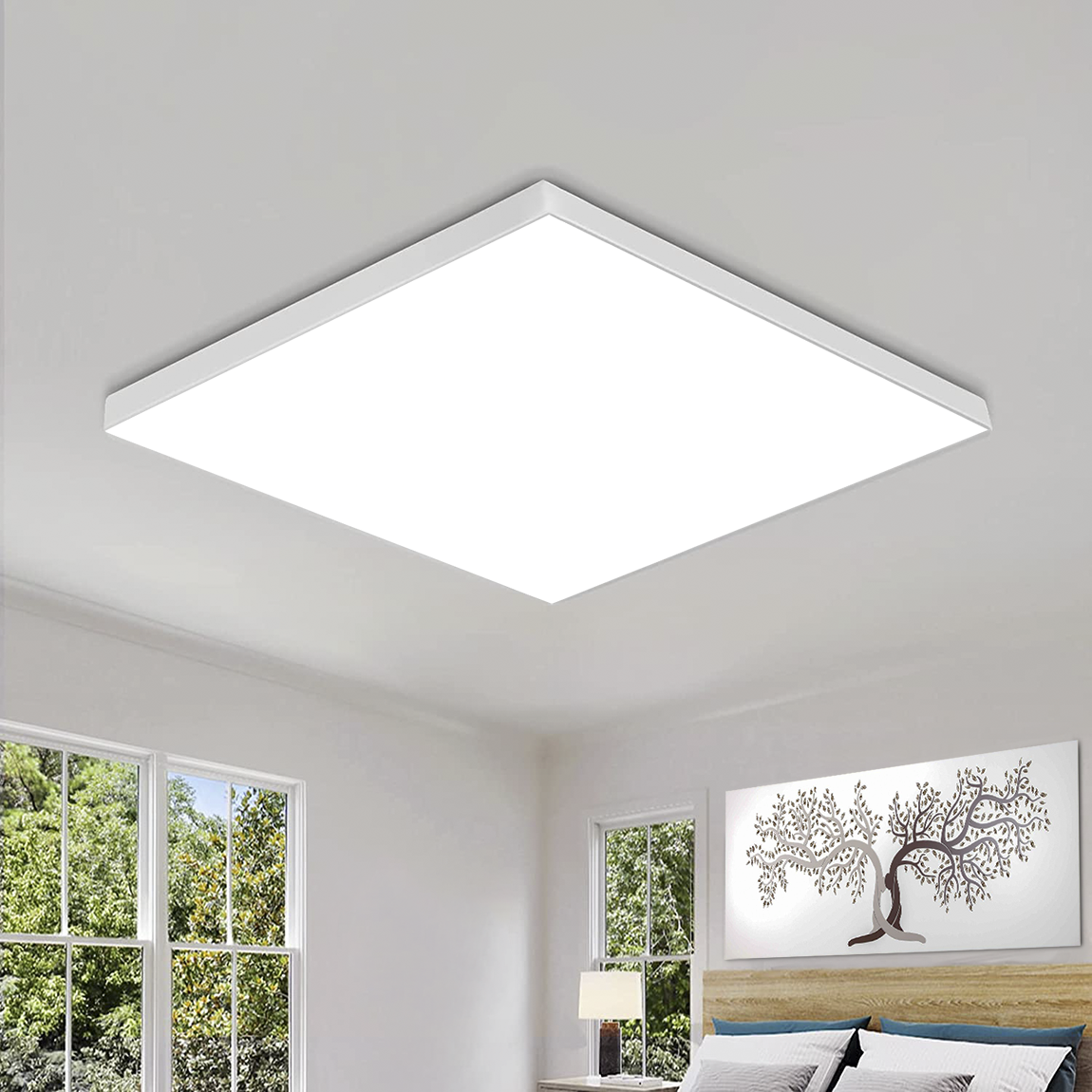 Plafonnier LED 50W Lumière Blanche 6000K Lampe Carrée Intérieure Mince