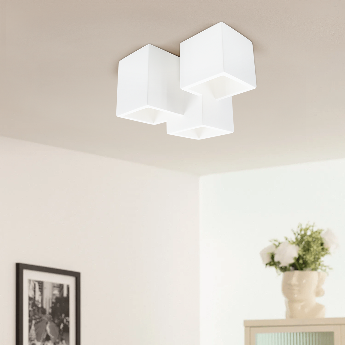 Applique murale en plâtre Pintable avec 3 plafonniers carrés GU10 Attack