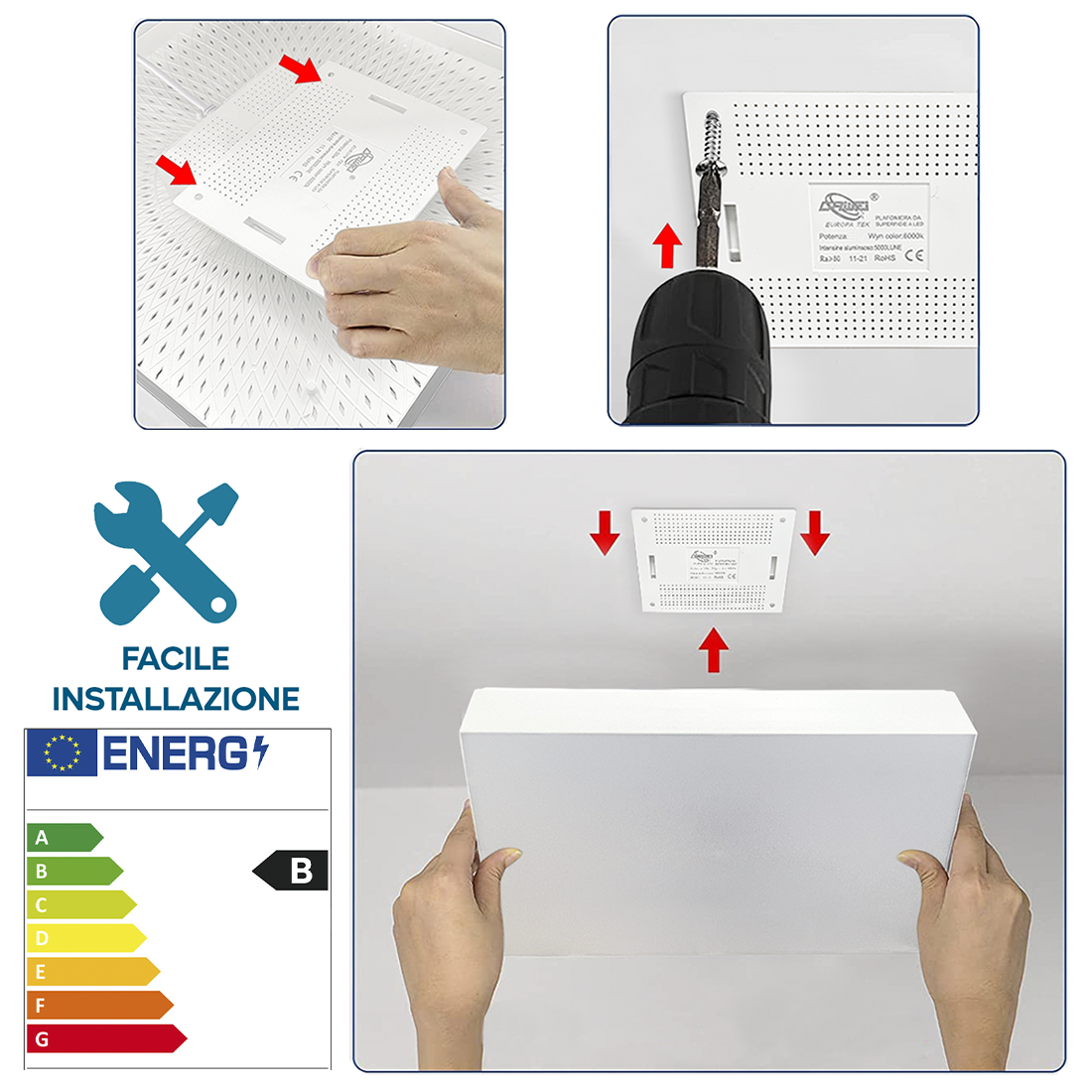 Plafonnier LED 32W lumière blanche 6000K slim carré pour intérieurs