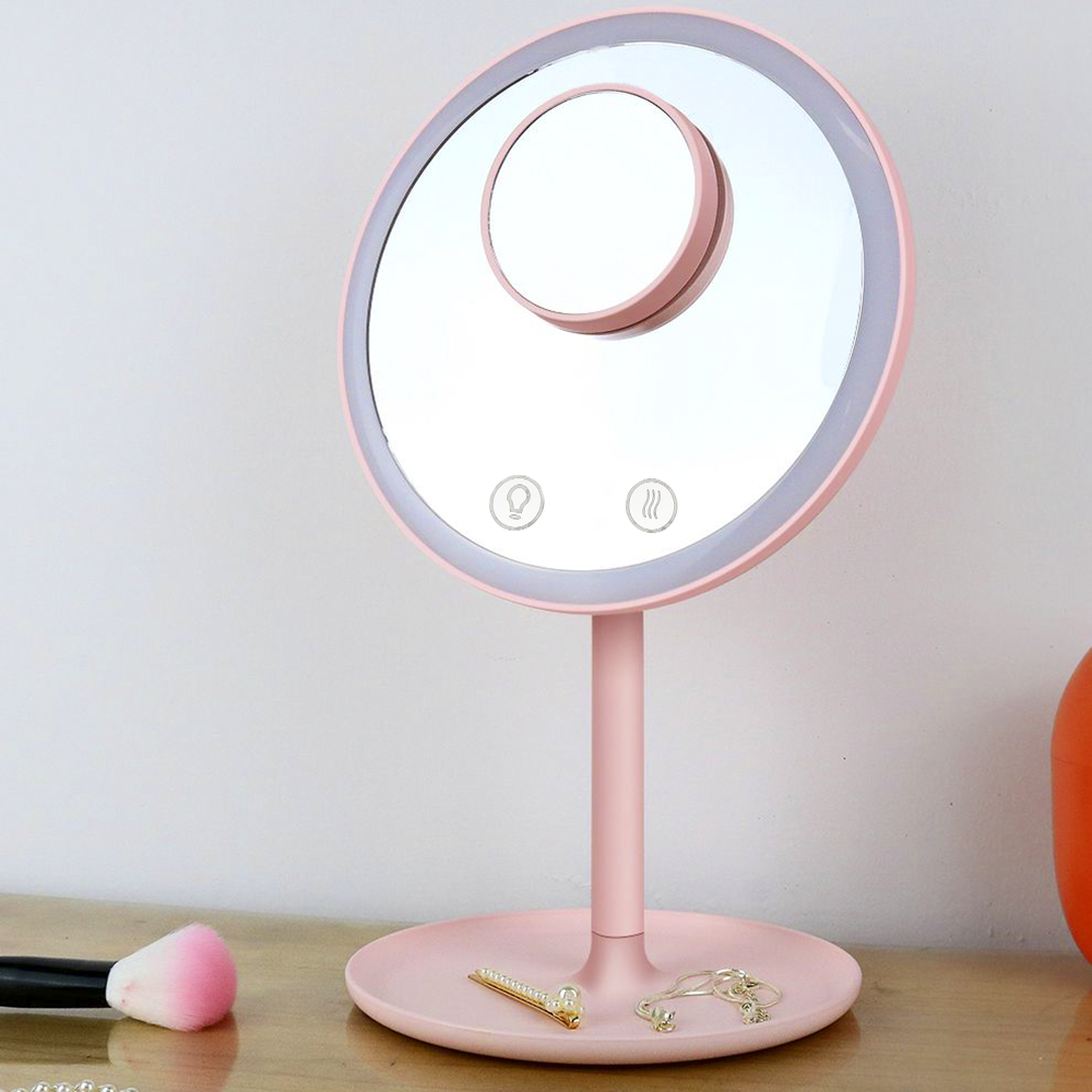 Miroir cosmétique de table à LED Lampe de maquillage ventilée rechargeable USB