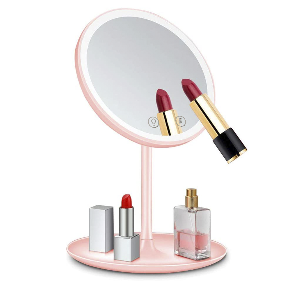 Miroir cosmétique de table à LED Lampe de maquillage ventilée rechargeable USB