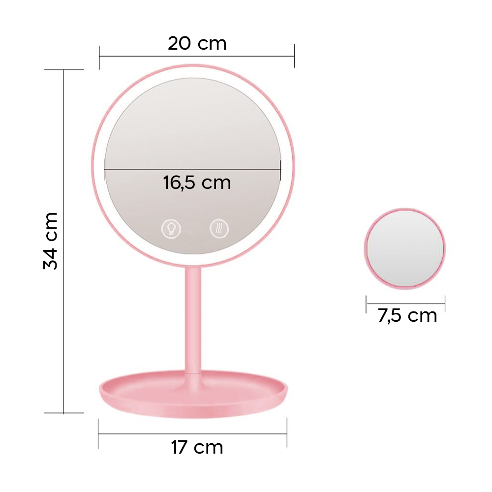 Miroir cosmétique de table à LED Lampe de maquillage ventilée rechargeable USB