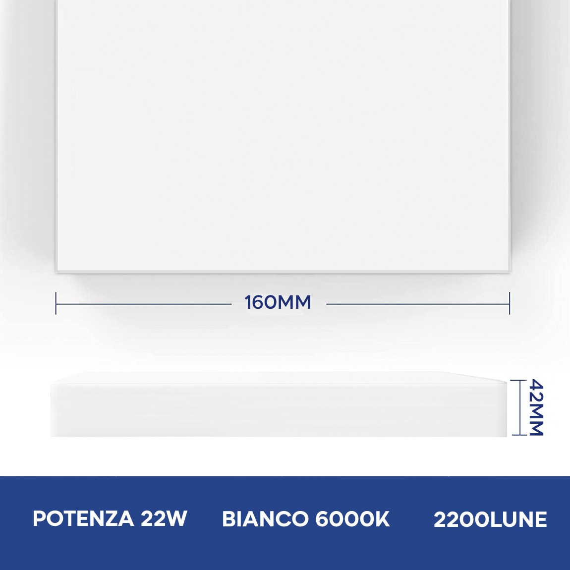 Plafonnier LED 22W Lumière Blanche 6000K Lampe Intérieure Carrée Mince