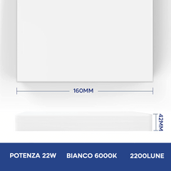 Plafonnier LED 22W Lumière Blanche 6000K Lampe Intérieure Carrée Mince