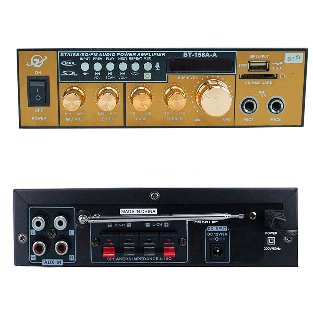 Karaoké Bluetooth Stéréo HiFi Amplificateur MP3 Ecran LCD Entrée USB et SD