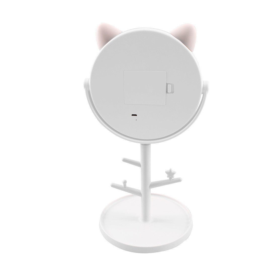 Miroir de maquillage cosmétique de table à LED avec porte-bijoux rechargeable
