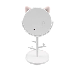 Miroir de maquillage cosmétique de table à LED avec porte-bijoux rechargeable