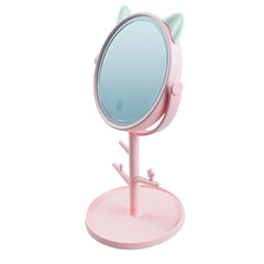 Miroir de maquillage cosmétique de table à LED avec porte-bijoux rechargeable