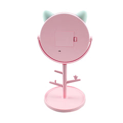 Miroir de maquillage cosmétique de table à LED avec porte-bijoux rechargeable
