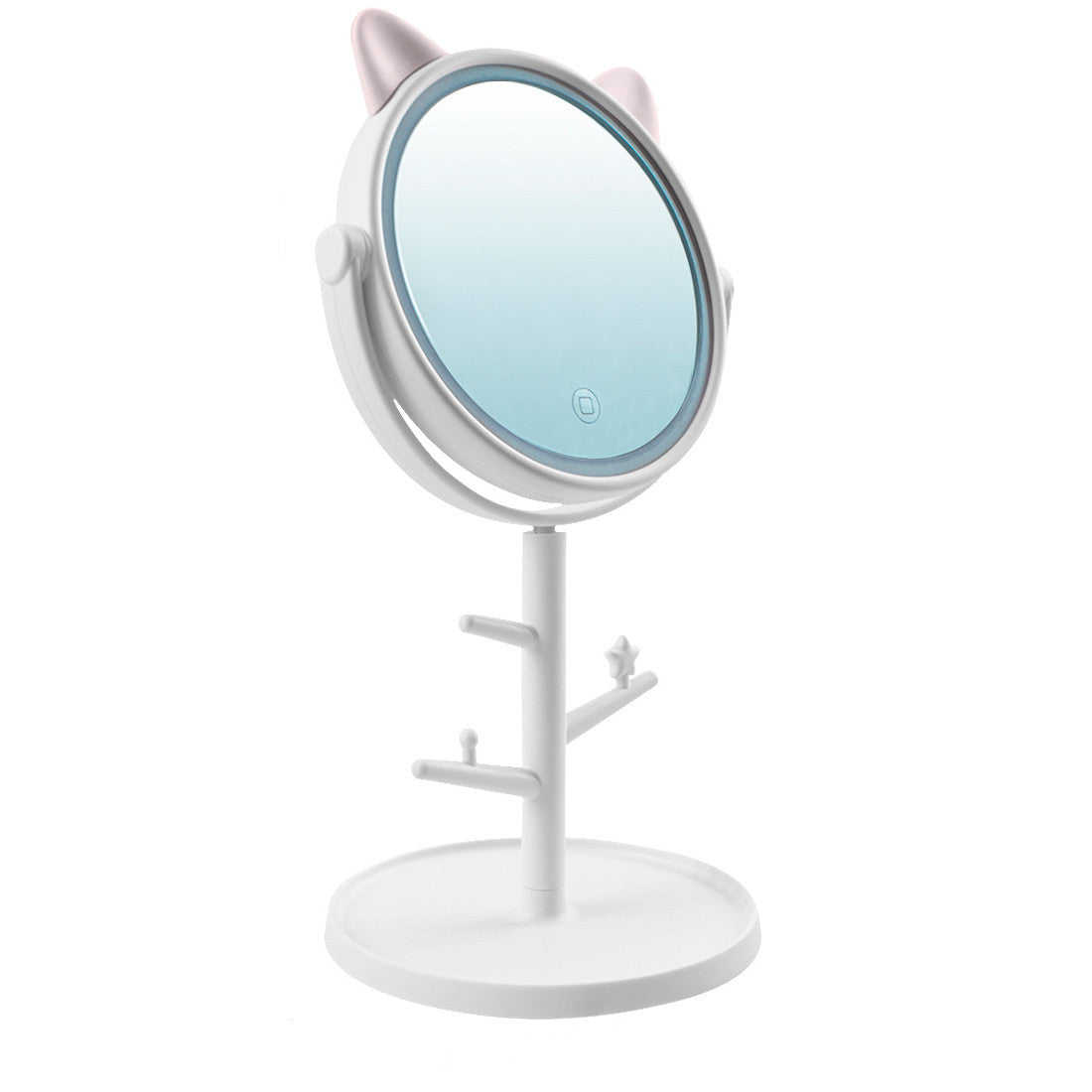 Miroir de maquillage cosmétique de table à LED avec porte-bijoux rechargeable