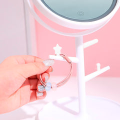 Miroir de maquillage cosmétique de table à LED avec porte-bijoux rechargeable