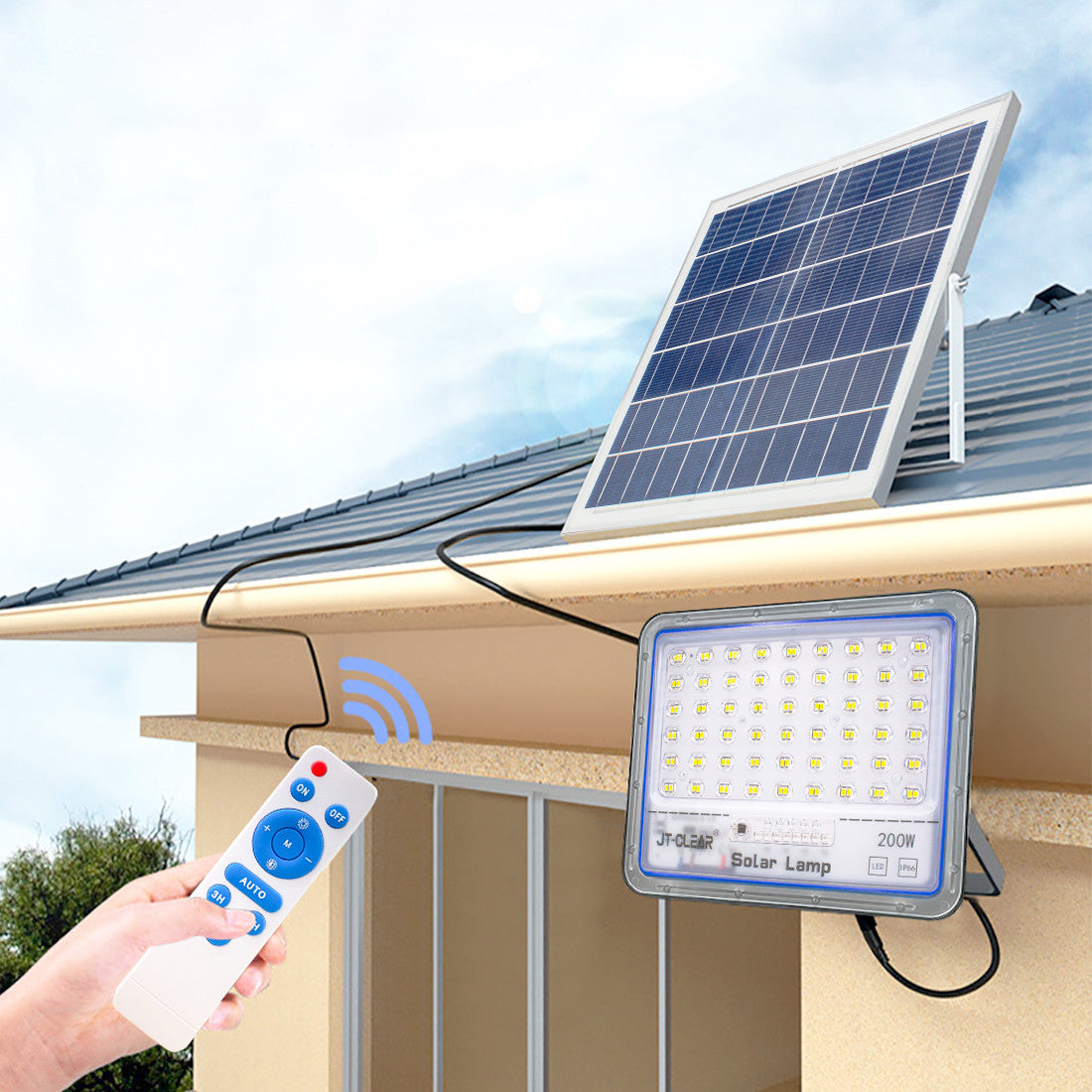 Lampe Panneau Solaire Phare LED 200W 89398 Crépuscule avec Télécommande IP66