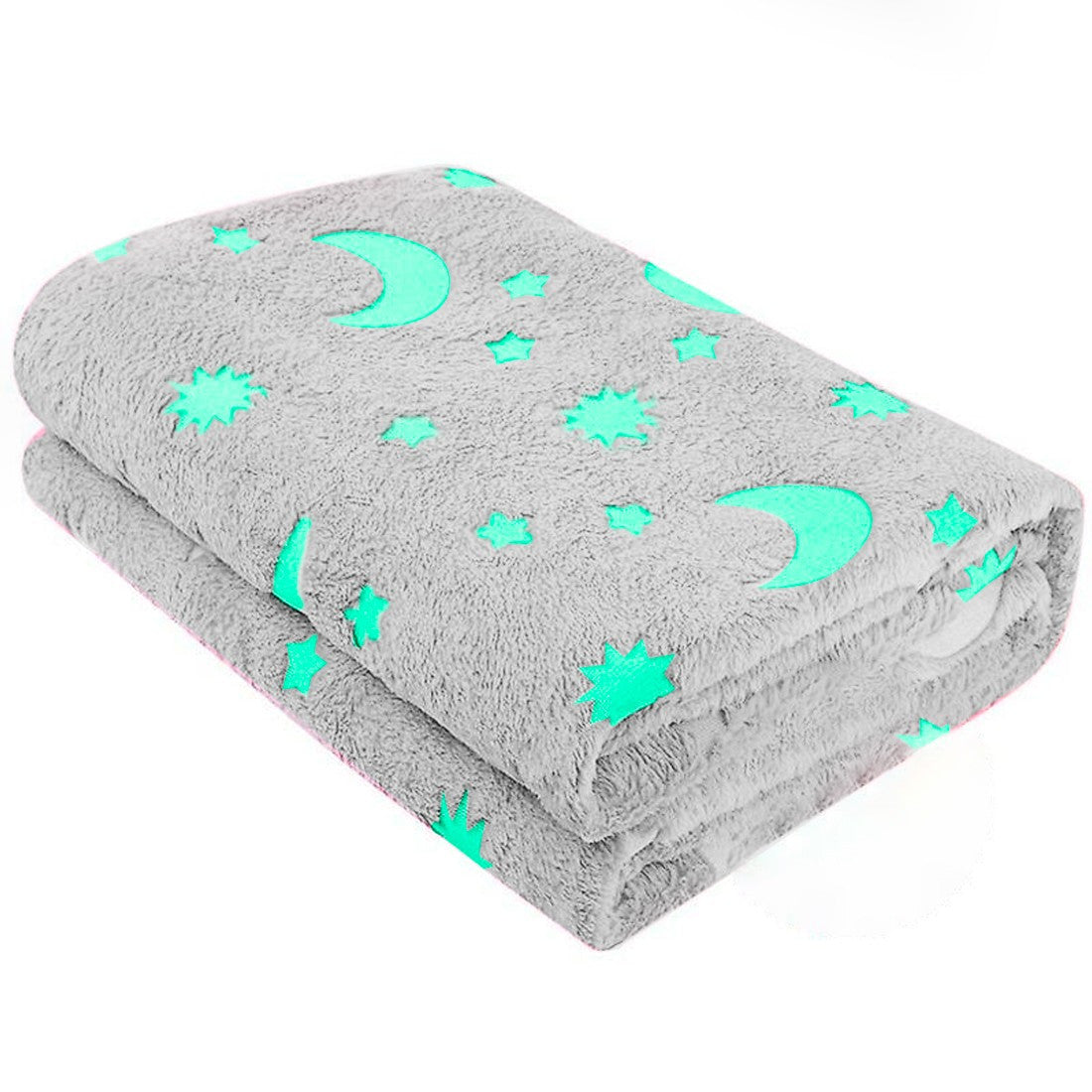 Couverture polaire magique enfant Etoiles Fluorescent Lune Gris Polaire 170x180