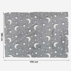 Couverture polaire magique enfant Etoiles Fluorescent Lune Gris Polaire 170x180
