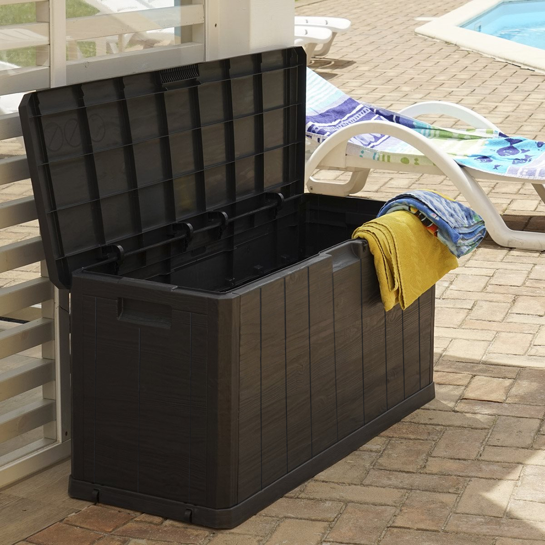 Coffre de rangement coffre de rangement en résine effet bois pour jardin