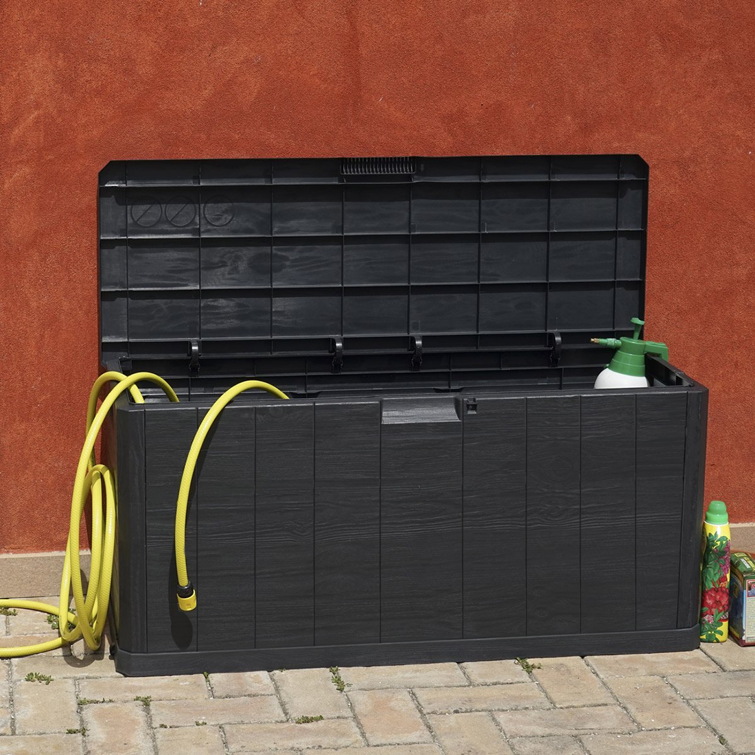 Coffre de rangement coffre de rangement en résine effet bois pour jardin