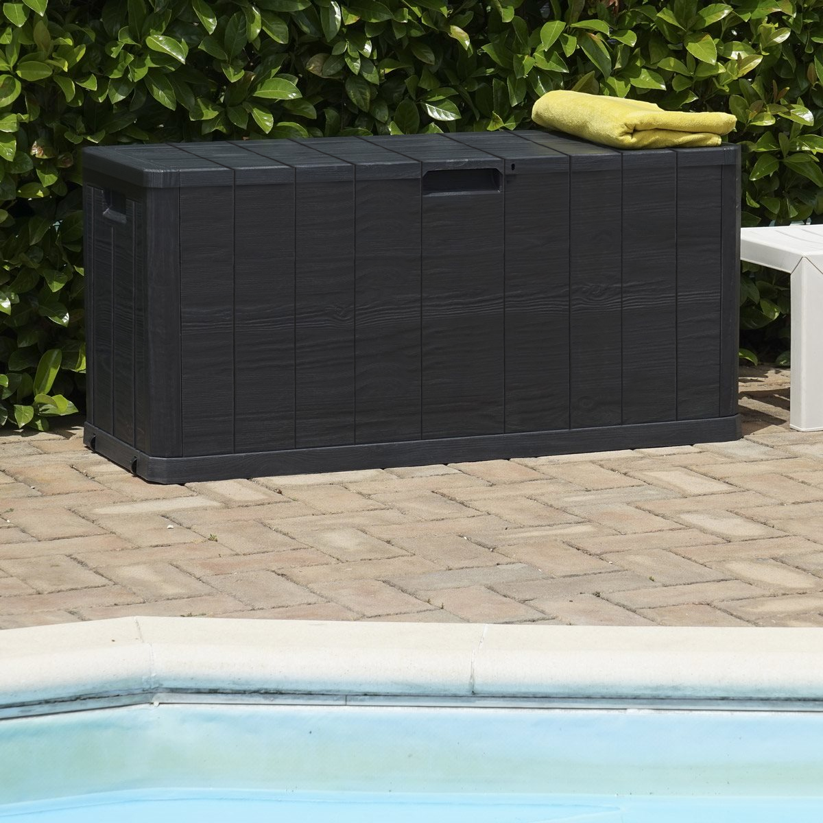 Coffre de rangement coffre de rangement en résine effet bois pour jardin