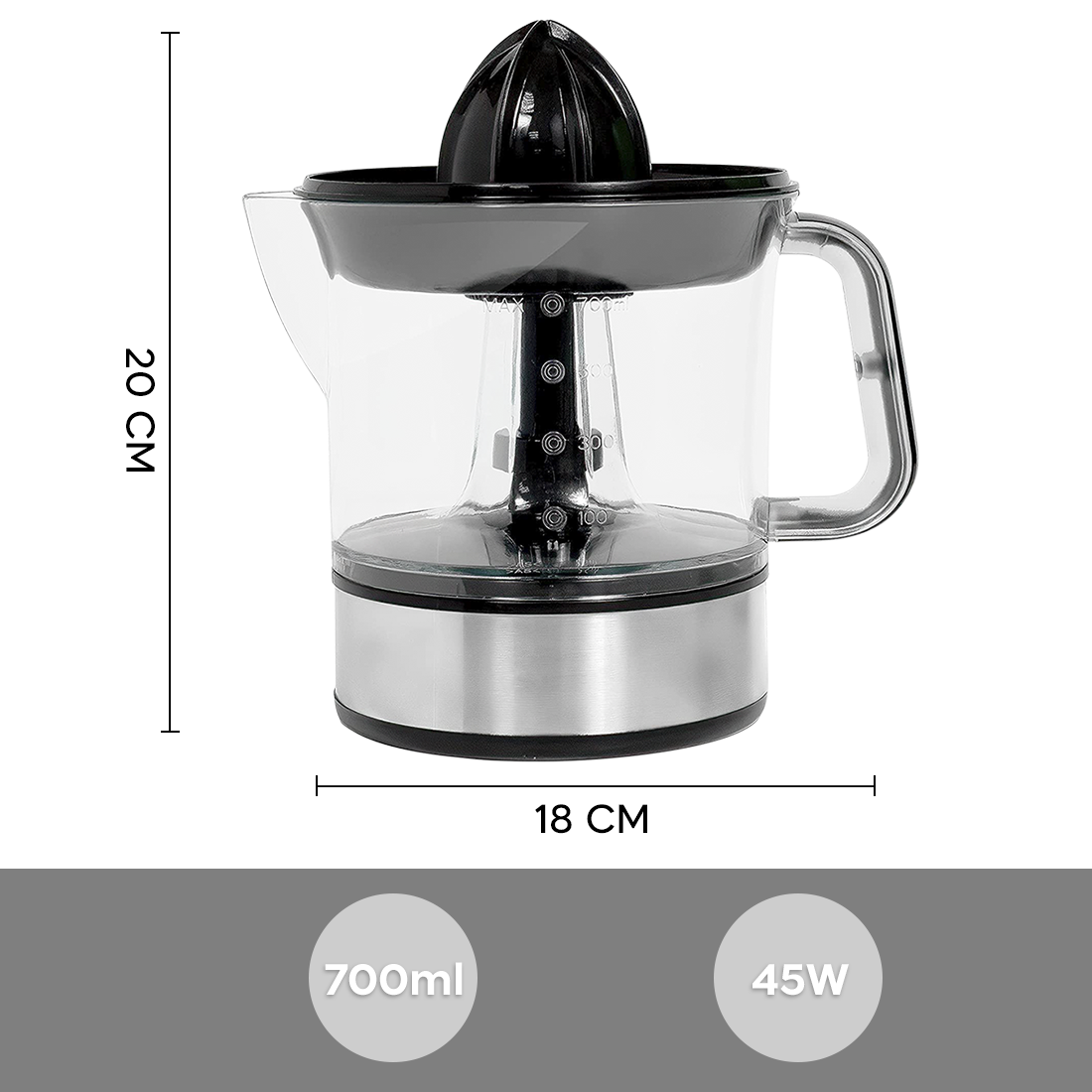 Presse-agrumes électrique JE-623D 45W Carafe 700ml et double cône en plastique