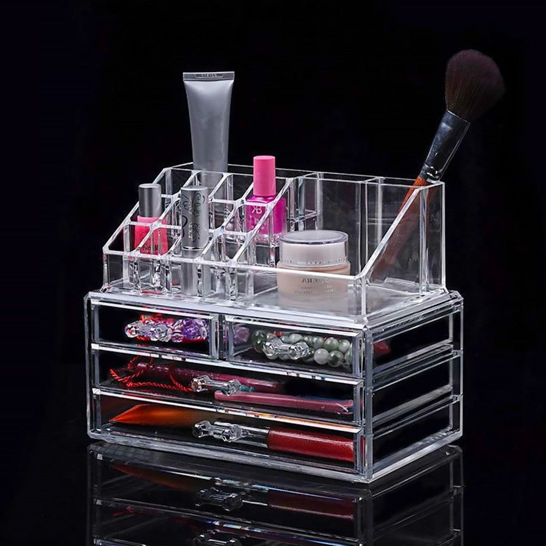 Organisateur maquillage transparent 20 emplacements cosmétiques 17,5x22,5x13,5