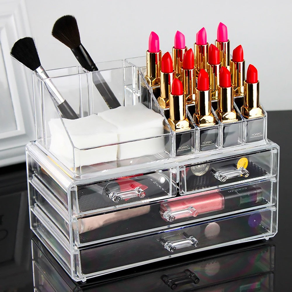 Organisateur maquillage transparent 20 emplacements cosmétiques 17,5x22,5x13,5