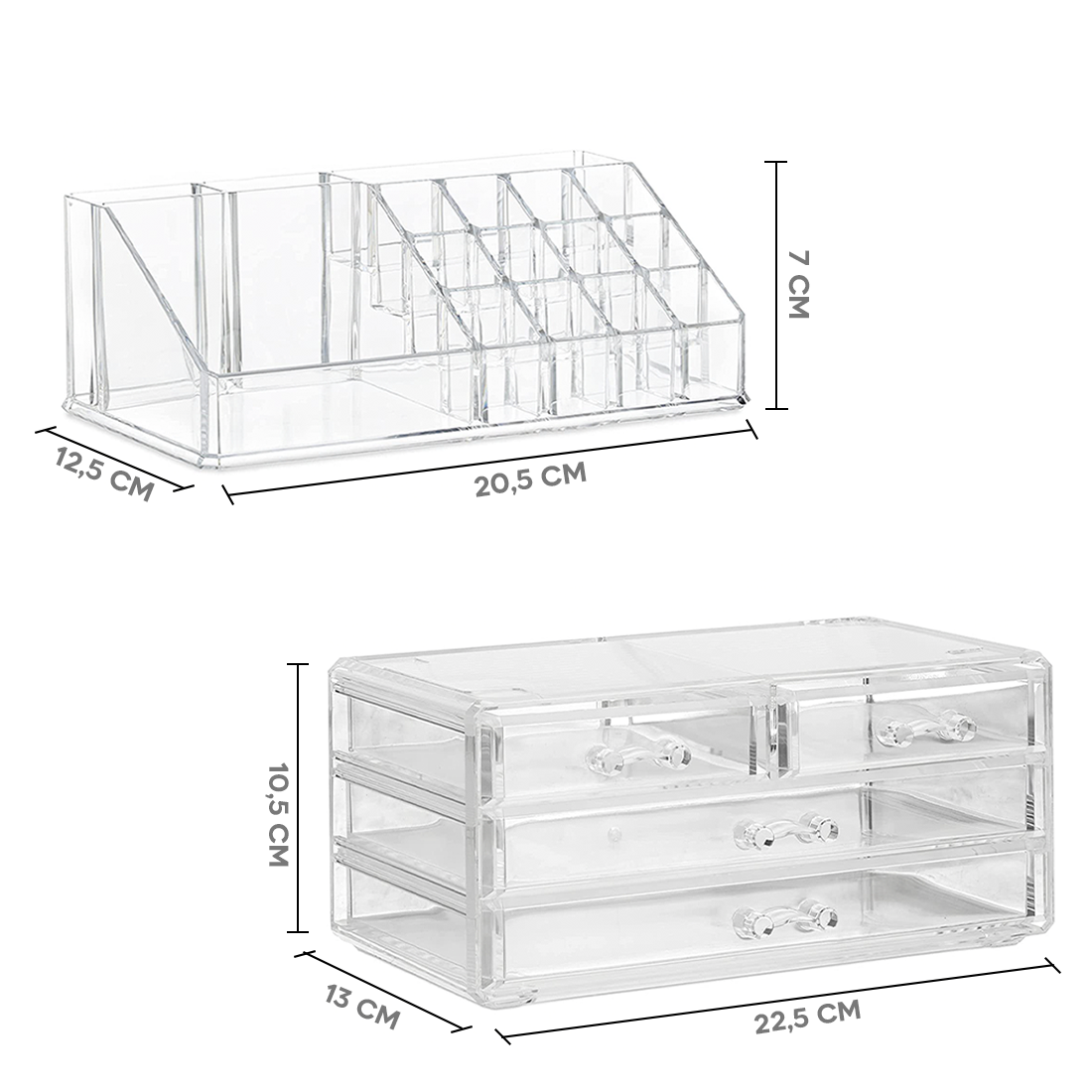Organisateur maquillage transparent 20 emplacements cosmétiques 17,5x22,5x13,5
