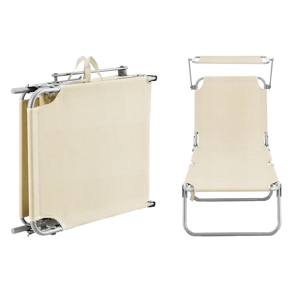 Lit en Textilene 281014 Dossier réglable BEIGE Tube 18 mm avec Parasol
