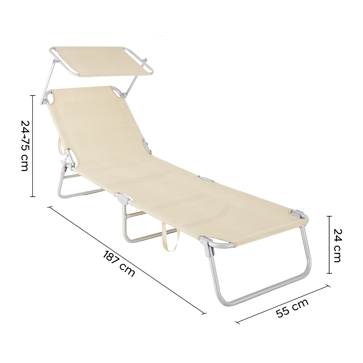 Lit en Textilene 281014 Dossier réglable BEIGE Tube 18 mm avec Parasol