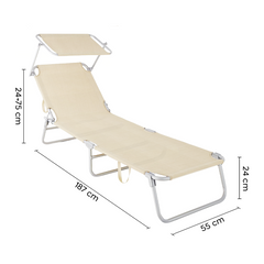 Lit en Textilene 281014 Dossier réglable BEIGE Tube 18 mm avec Parasol