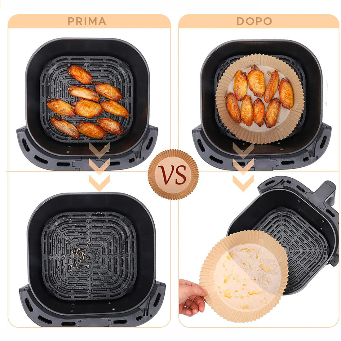 Air Fryer Papier Cuisson 100 pz Rondes 20cm Antiadhésives Et Enduites Silicone
