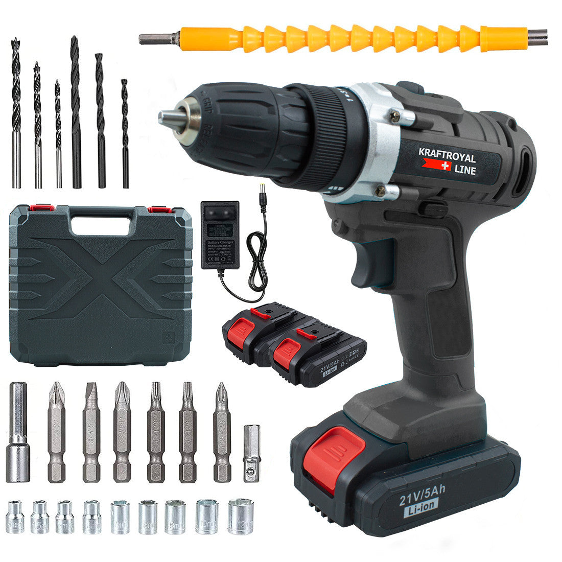 Perceuse sans fil à double batterie 21V Accessoires Vitesse 0-400rpm