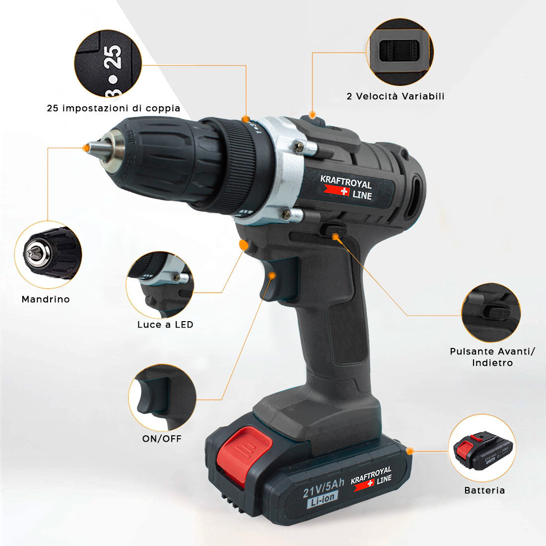 Perceuse sans fil à double batterie 21V Accessoires Vitesse 0-400rpm