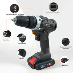 Perceuse sans fil à double batterie 21V Accessoires Vitesse 0-400rpm