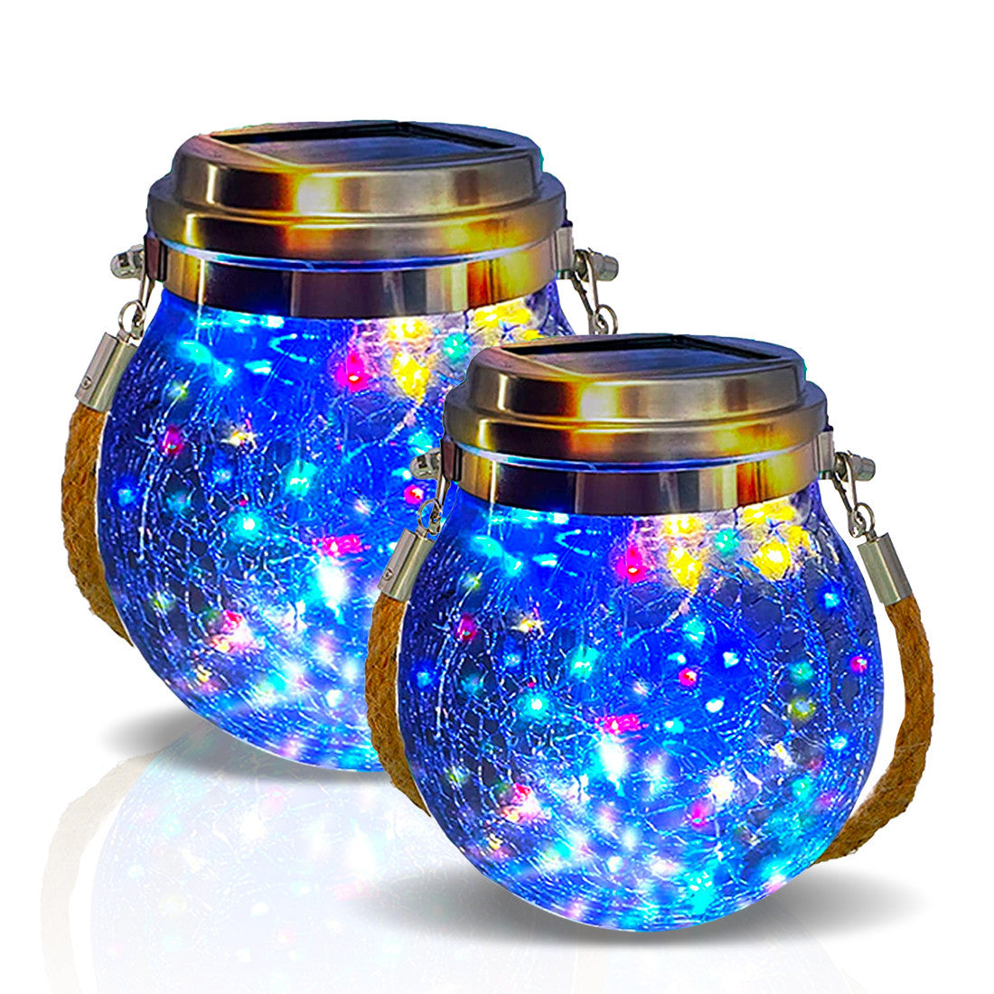 Lanterne d'extérieur à charge solaire 2 pcs. Pot sphère en verre avec mini LED