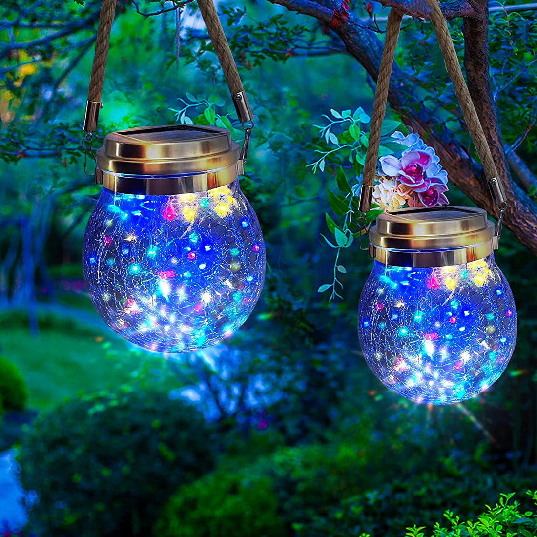 Lanterne d'extérieur à charge solaire 2 pcs. Pot sphère en verre avec mini LED