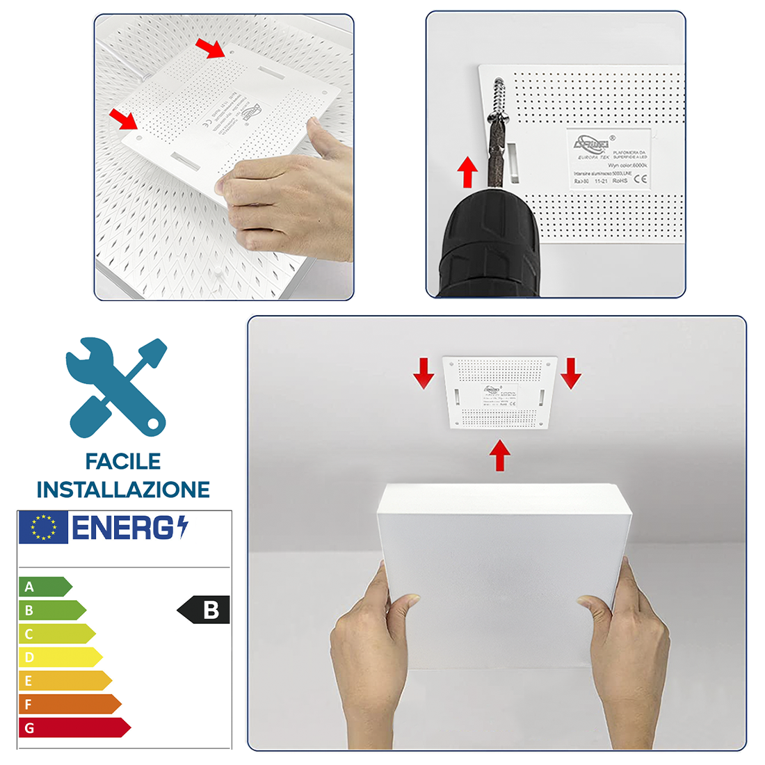 Plafonnier LED 12W Lumière blanche 6000K Lampe carrée d'intérieur