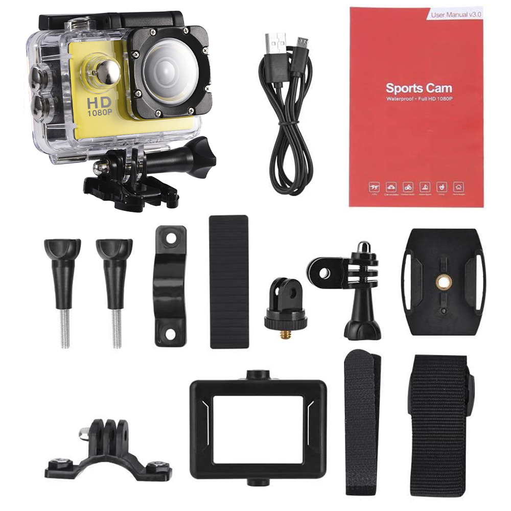 Action cam Full HD 1080P caméra de sport sous-marine jusqu'à 30 mt avec Kit
