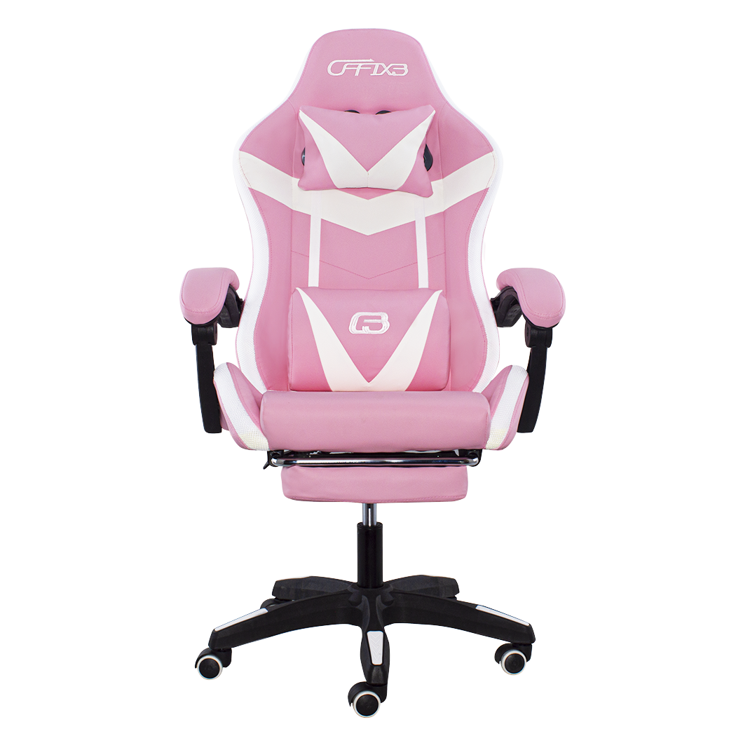 Chaise de jeu bureau avec éclairage LED, appuie-tête similicuir et repose-pieds