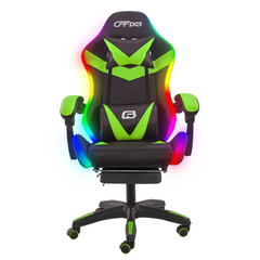 Chaise de jeu bureau avec éclairage LED, appuie-tête similicuir et repose-pieds