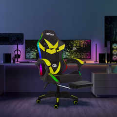 Chaise de jeu bureau avec éclairage LED, appuie-tête similicuir et repose-pieds